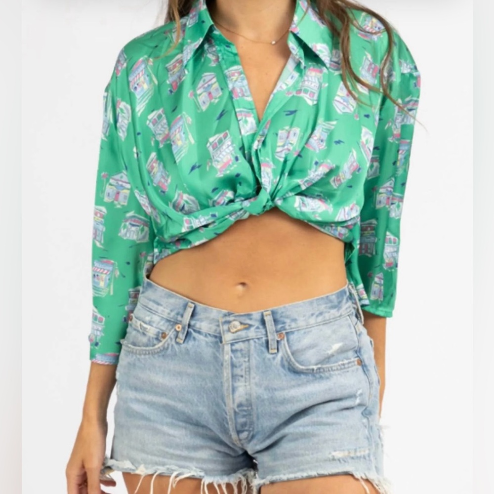 Zara knotted printed top XS